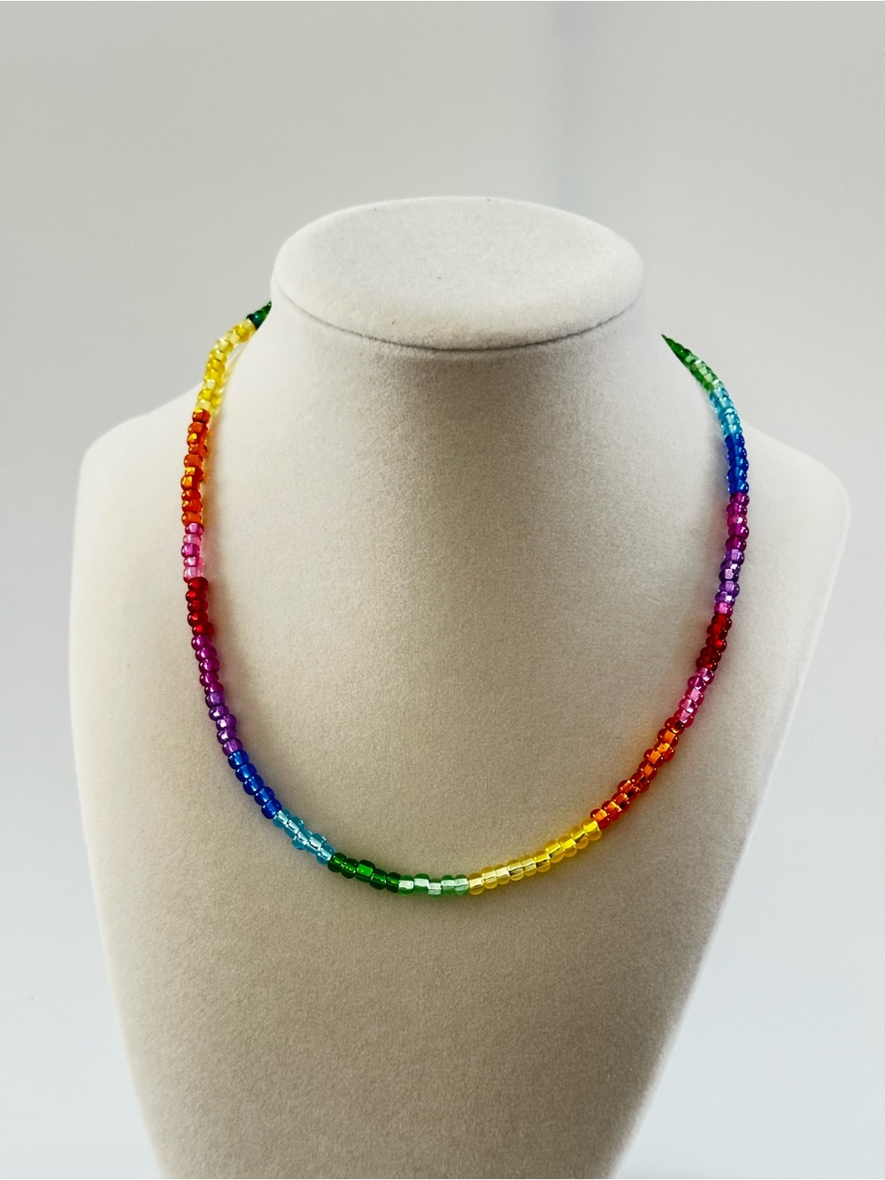 Rainbow Beaded Glass Necklace - Multicolor